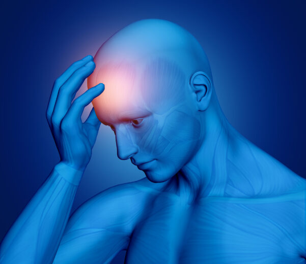 3D male figure holding head